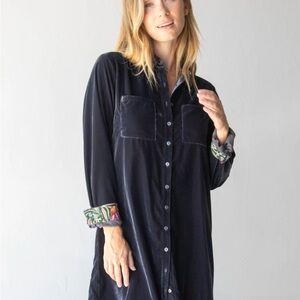 NWOT Natural Life Rocky Velvet Shirt Dress - Slate Grey